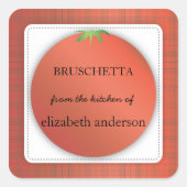 ラベルのキッチンからトマト赤い格子柄 スクエアシール (正面)