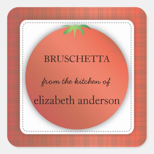 ラベルのキッチンからトマト赤い格子柄 スクエアシール (正面)