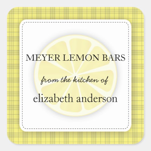 ラベルのキッチンからレモンスライス黄色のプレイド スクエアシール (正面)
