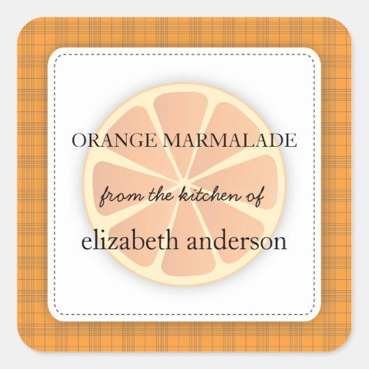 ラベルのキッチンから格子付きオレンジ色のスライス スクエアシール (正面)