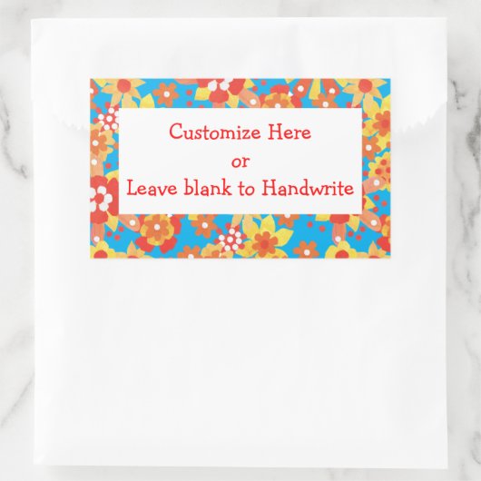 ラベルへカスタマイズ, Ditsyオレンジの花のパターン 長方形シール (バッグ)