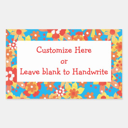 ラベルへカスタマイズ, Ditsyオレンジの花のパターン 長方形シール (正面)
