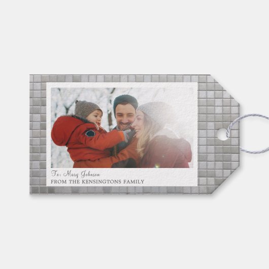 ラベルカスタムディスコをテーマにした家族の写真ギフト ギフトタグ (正面(横))