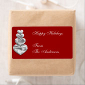 ラベルギフトステッカー赤のシルバーハート ラベル (インサイチュ)