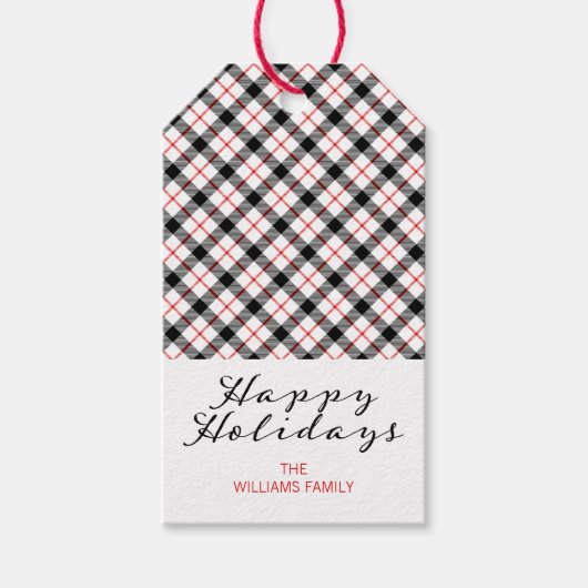 ラベルクラシックプレイドクリスマスハッピーホリデーズギフト ギフトタグ (正面)