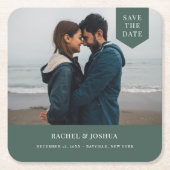 ラベルシンプル写真の保存日付 スクエアペーパーコースター (正面)