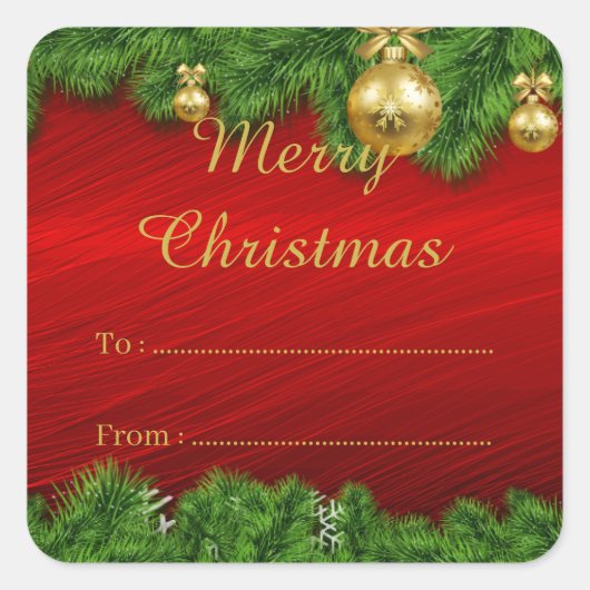 ラベルシールから赤い松のクリスマスクリスマスギフト スクエアシール (正面)