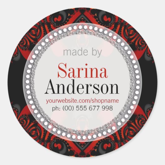 ラベルシールで作られた赤い黒の部族のパターン ラウンドシール (正面)