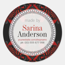 ラベルシールで作られた赤い黒の部族のパターン ラウンドシール