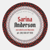 ラベルシールで作られた赤い黒の部族のパターン ラウンドシール (正面)