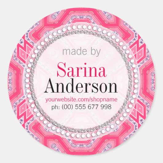 ラベルステッカーで作成されたピンクの幾何学的パターン ラウンドシール (正面)