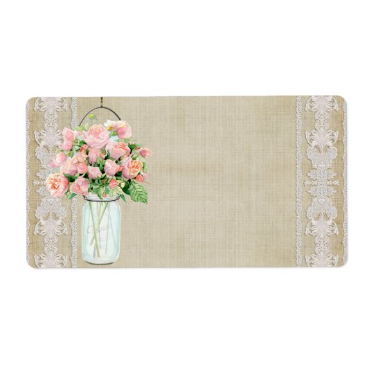 ラベルズカントリー素朴メイソンジャール赤面ピンクローズ ラベル (正面)