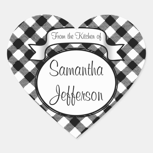 ラベルパーソナライズされたのキッチンから生まれたギンガム ハートシール (正面)