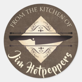 ラベルフェイクのキッチンから革シェフナイフ ラウンドシール