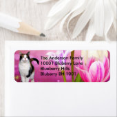 ラベル差出人住所ネコと花 ラベル (インサイチュ)