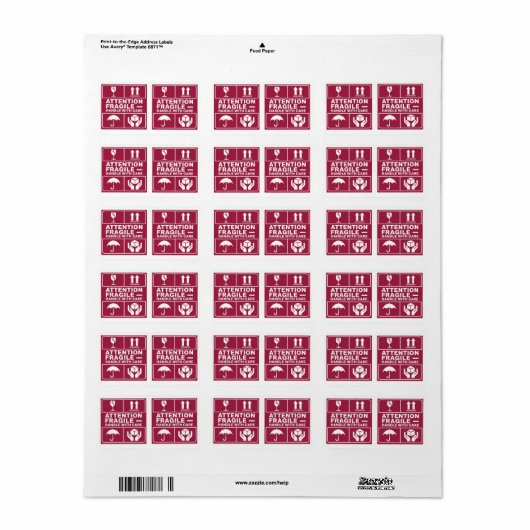 ラベル画像を郵送気にする赤い壊れやすいハンドル3 ラベル (フルシート)