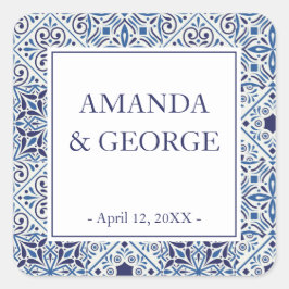 ラベル結婚パステルアジサイと花 スクエアシール