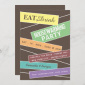 ラベル、カラフル引っ越し祝いパーティーパーティー招待状 案内状 (正面/裏面)