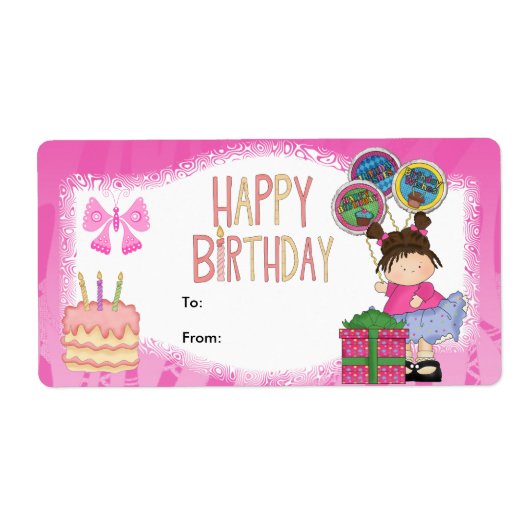 ラベル キッズ ギフトタグ 誕生日 ピンク (正面)