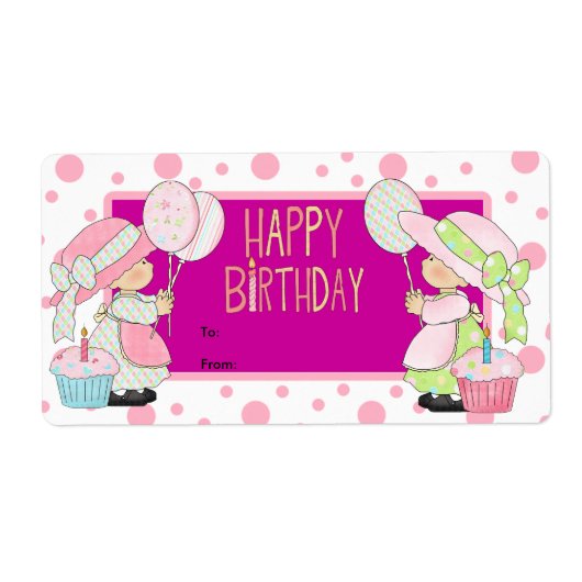 ラベル キッズ ギフトタグ 誕生日 ピンク (正面)