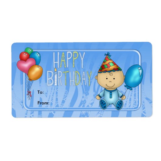 ラベル キッズ ギフトタグ 誕生日 青 (正面)