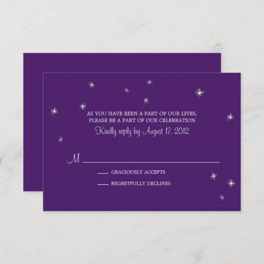 ラベル・ルーの手描きホタルのRSVPカード 出欠カード (正面/裏面)