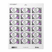 ラベル、黒と白のハート、ピンクの蘭 ラベル (フルシート)