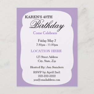 ラベンシンプルダーバースデーパーティ招待状 招待状