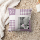 ラベンダーあなたの写真を追加ジンガムモダンモノグラム クッション (ブランケット)