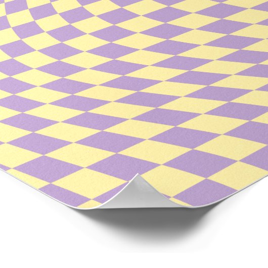 ラベンダーおよびイエローチェッカーボードチェックパターン ポスター (角)