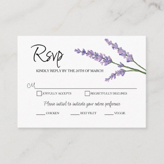 ラベンダーおよびグリーンフローラRSVPエンクロージャカードセット エンクロージャーカード (正面)