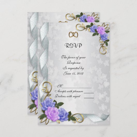 ラベンダーおよびブルーバラ招待状応答カード 出欠カード (正面/裏面)