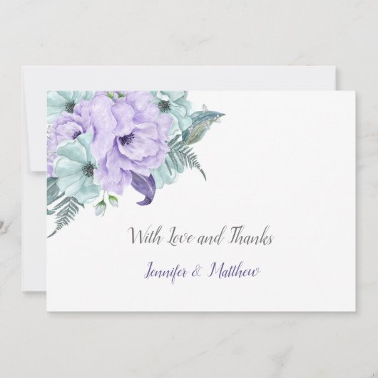 ラベンダーおよびミントの水彩画のシャクヤクは|感謝していしています サンキューカード (正面)