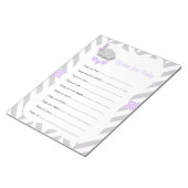 ラベンダーおよび灰色象のベビーシャワー-願い ノートパッド (アングル)