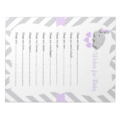 ラベンダーおよび灰色象のベビーシャワー-願い ノートパッド (正面)