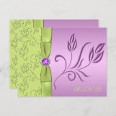 ラベンダーおよび緑によって宝石で飾られるRSVPカード 出欠カード (正面/裏面)