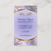 ラベンダーおよび金ゴールドのダマスク織の写真の名刺 名刺 (裏面)