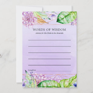 ラベンダーおよび金ゴールドフローラ幾何学的ブライダルシャワー アドバイスカード