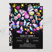 ラベンダーお洒落デリケートな蝶誕生日 招待状 (正面/裏面)