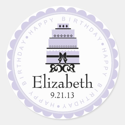 ラベンダーお誕生日ケーキ ラウンドシール (正面)