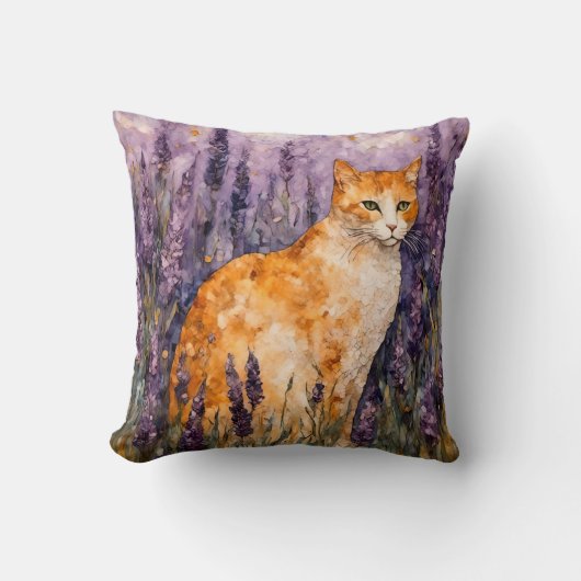 ラベンダーかわいらし畑の生姜の猫 クッション (正面)