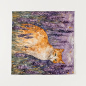 ラベンダーかわいらし畑の生姜の猫 タペストリー (正面(横))