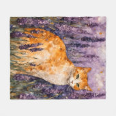 ラベンダーかわいらし畑の生姜の猫 フリースブランケット (正面(横))