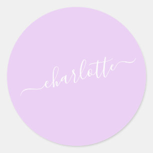 ラベンダーでのミニマパーソナライズされたリストスクリプト名 ラウンドシール