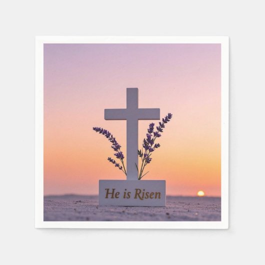 ラベンダーで飾られたミニマルな白い十字 スタンダードカクテルナプキン (正面)