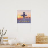 ラベンダーで飾られたミニマルな白い十字 ポスター (キッチン)