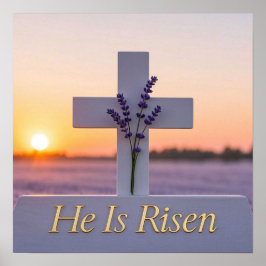 ラベンダーで飾られたミニマルな白い十字 ポスター