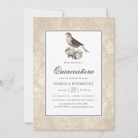 ラベンダーとアイボリーヴィンテージキンセアニラ 招待状 (正面)