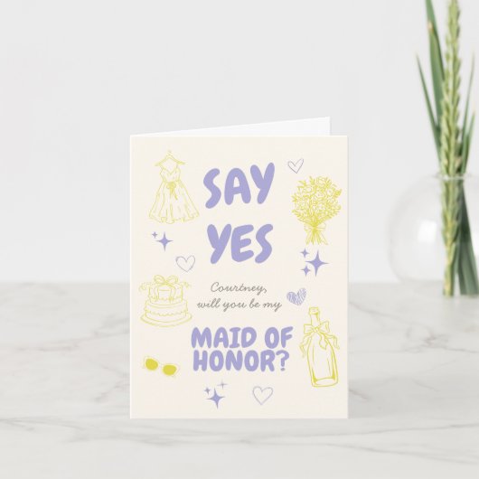ラベンダーとイエローの落書きプロポーズ「Say Yes」 カード (正面)