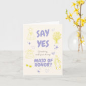 ラベンダーとイエローの落書きプロポーズ「Say Yes」 カード (黄色い花)